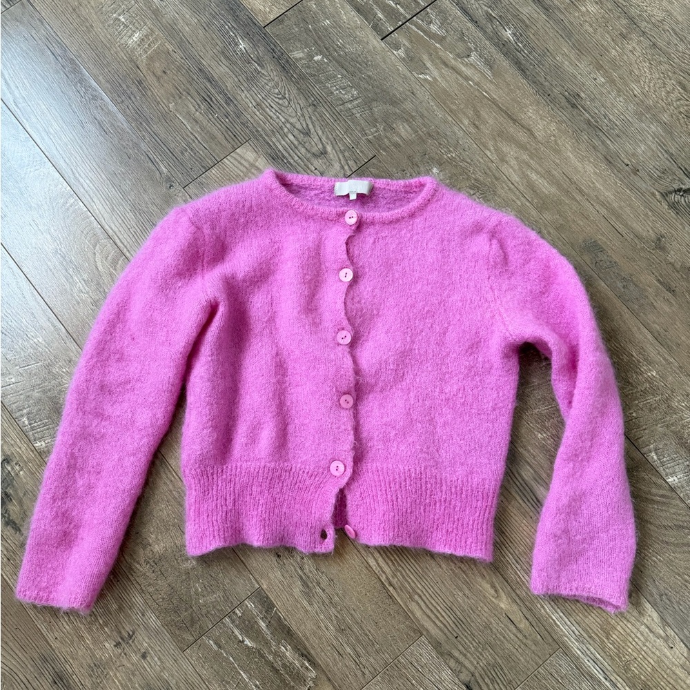 Bubble gum pink mohair cardigan sweater